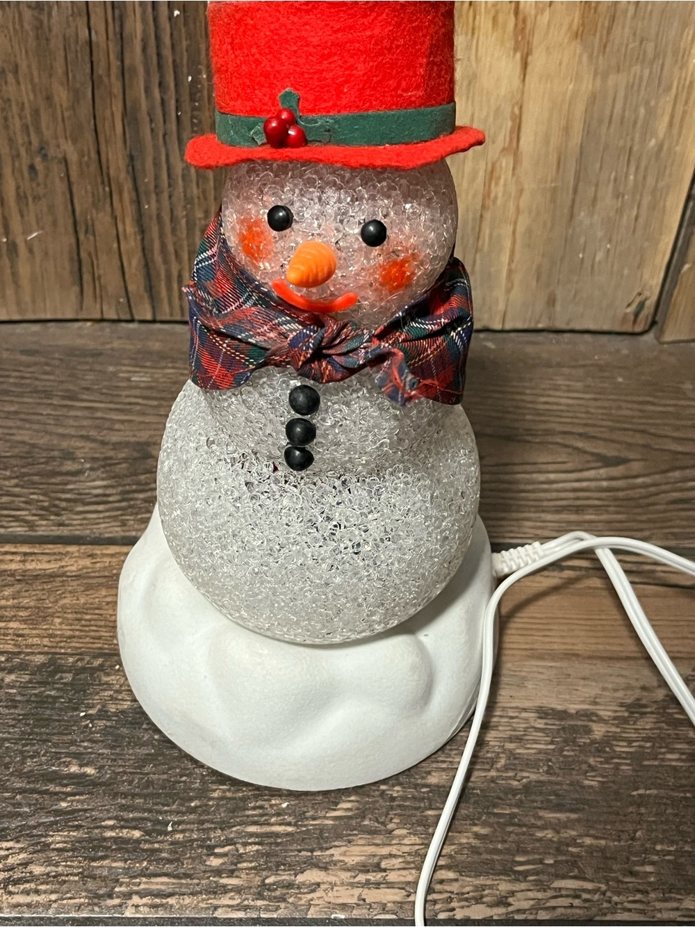 Avon Red Hat Snowman LED Table Accent with Plaid Scarf